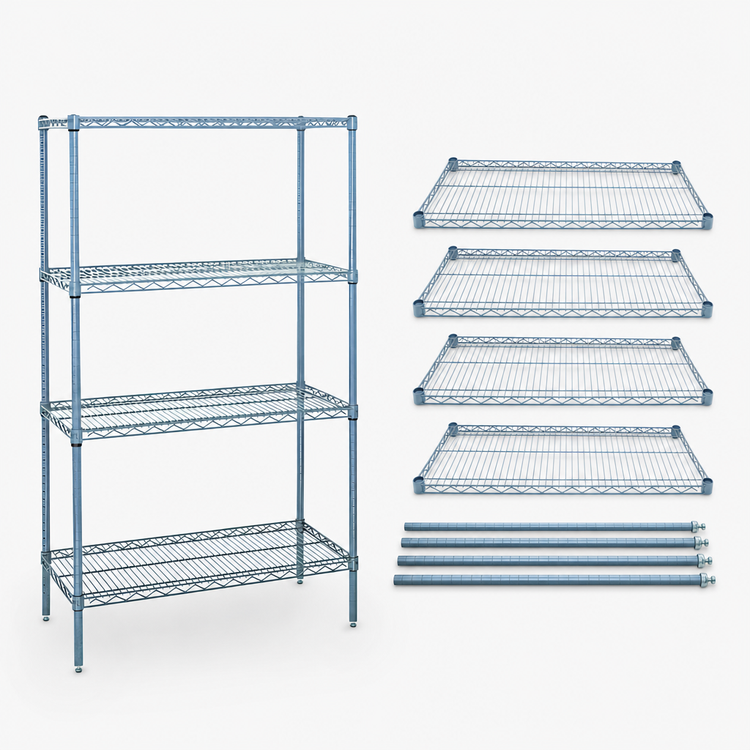 Product image #3 for Quantum Wire Shelving Starter Kit, 54-Inch W x 14-Inch D x 63-Inch H, Gray Epoxy Antimicrobial Finish