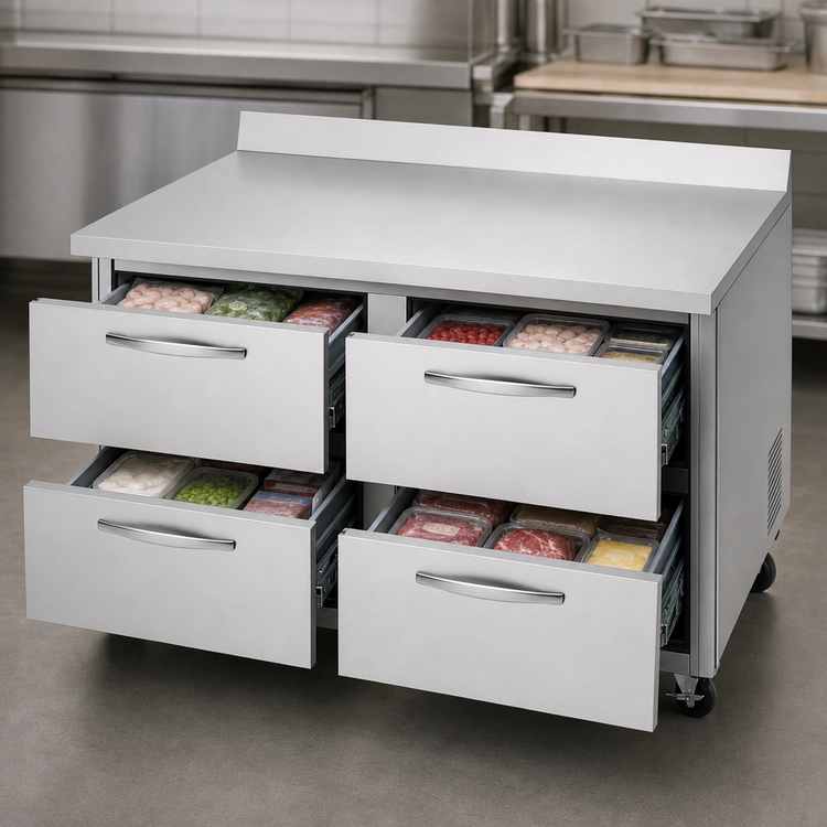 Product image #3 for Turbo Air PRO Series Two-Section Worktop Freezer with 4 Drawers, 17.2 Cu. Ft., Self-Contained, Stainless Steel
