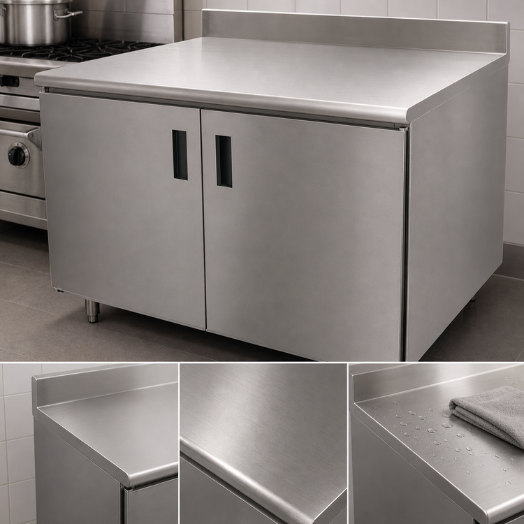 Product image #3 for 36 Inch x 30 Inch Enclosed Work Table with Cabinet Base, 16 Gauge 304 Stainless Steel Top and 5 Inch Backsplash