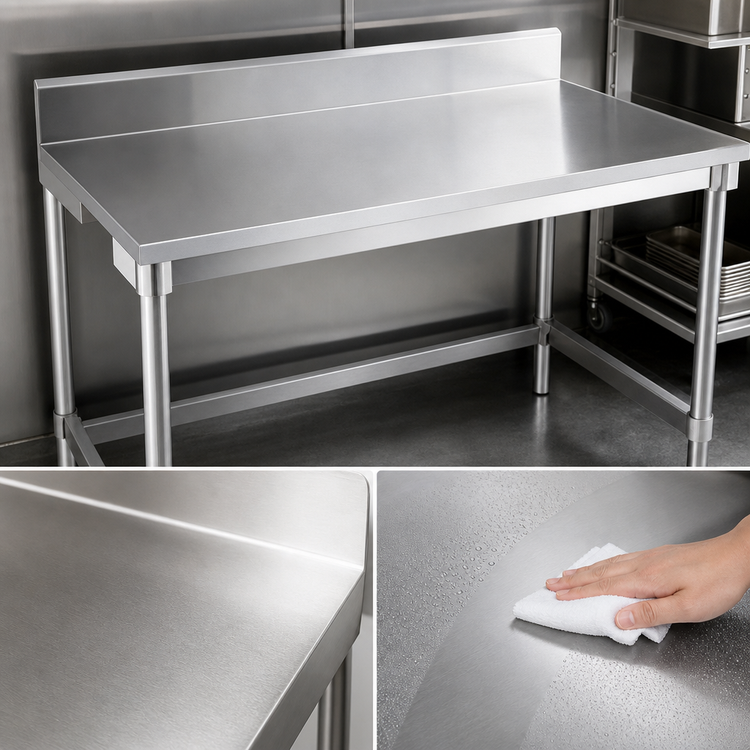 Product image #3 for 48" x 24" Stainless Steel Top Work Table with 6" Backsplash and Aluminum Base