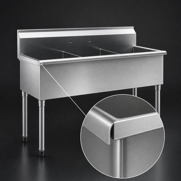 Product image #3 for Eagle Group Three-Compartment Utility Sink, 49-3/8 In W x 25 In D, 304 Stainless Steel, No Drainboards