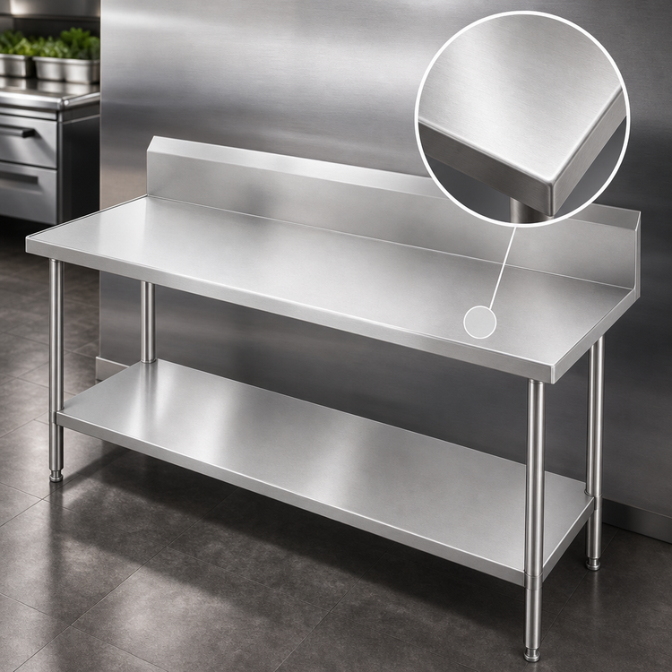 Product image #3 for Advance Tabco 84 Inch x 30 Inch 14 Gauge 304 Stainless Steel Work Table with 10 Inch Backsplash and Undershelf