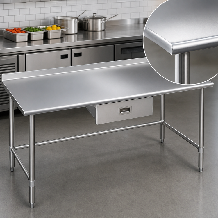 Product image #3 for Deluxe Series Stainless Steel Work Table with Rear Upturn and Open Front Tubular Base, 84 x 30 Inches