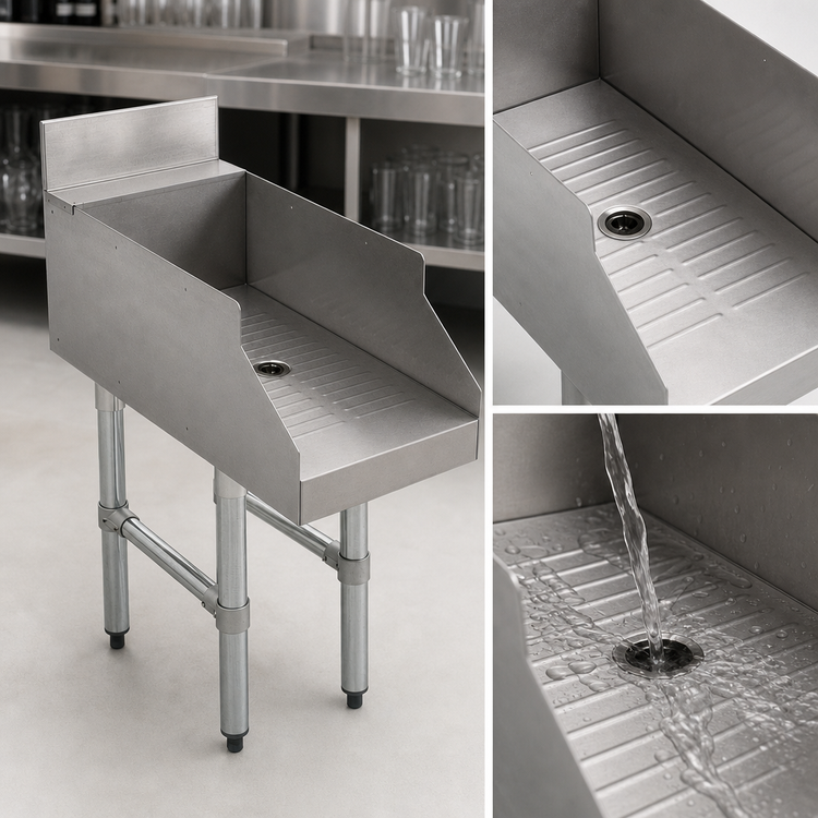 Product image #3 for Advance Tabco Underbar Basics Freestanding Recessed Drainboard for Glass Storage, 12 x 26 x 33 Inches, Stainless Steel