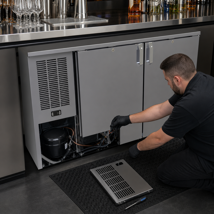 Product image #3 for Glastender C1FL52 Low Profile Two-Section Front-Serviced Back Bar Cooler, 52 Inch Wide, Self-Contained Refrigeration