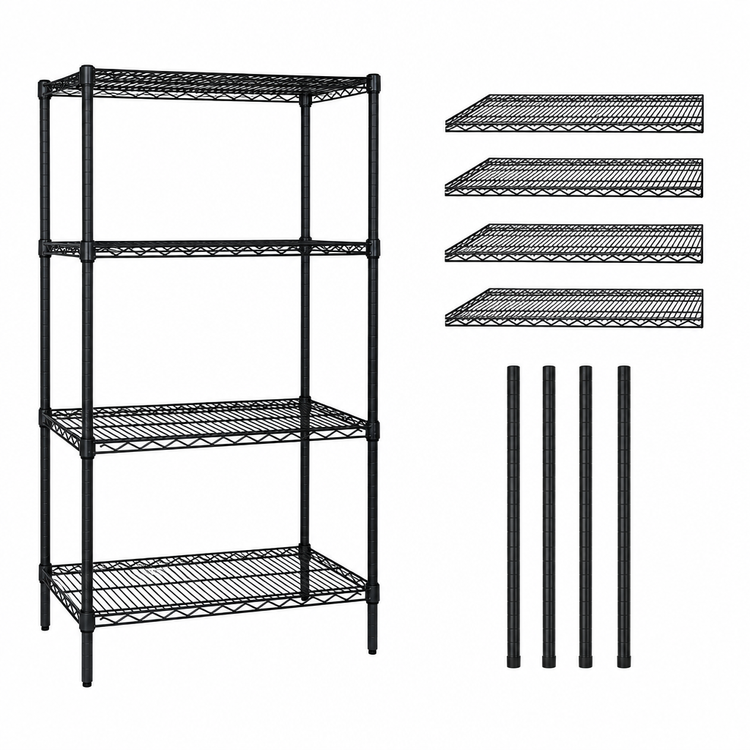 Product image #3 for Quantum Black Epoxy Antimicrobial Wire Shelving Starter Kit, 30"W x 14"D x 54"H, 4 Shelves, 600-800 lb. Capacity