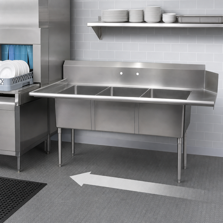 Product image #3 for BK Resources Right-Side Three-Compartment Soiled Dishtable, 72 Inch Wide, 18 x 20 x 14-Inch Bowls