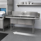 Thumbnail image #3 for BK Resources BKSDT-3-1820-14-RS 3-Compartment Soiled Dishtable, Right-Side, 72W, 18-Gauge 304 Stainless Steel, 10-Inch Backsplash
