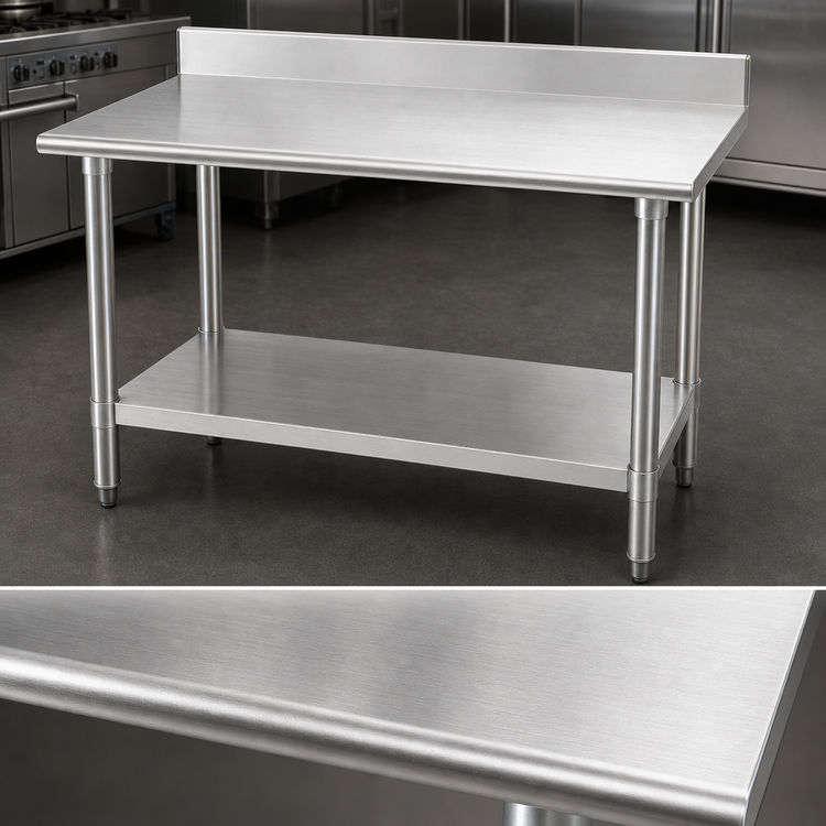 Product image #3 for Eagle Budget Series 48"W x 36"D 430 Stainless Steel Work Table with 4-1/2" Backsplash and Undershelf