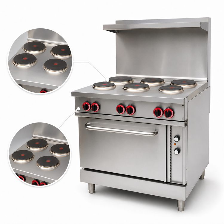 Product image #3 for Castle 36-Inch Electric Restaurant Range with 6 Hotplates and Standard Oven, 208V/3-Phase