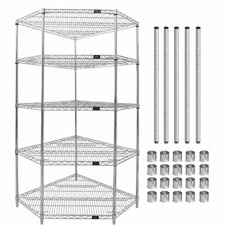 Product image #3 for Quantum 42" x 24" 5-Shelf Chrome Wire Shelving Starter Kit for Dry Environments