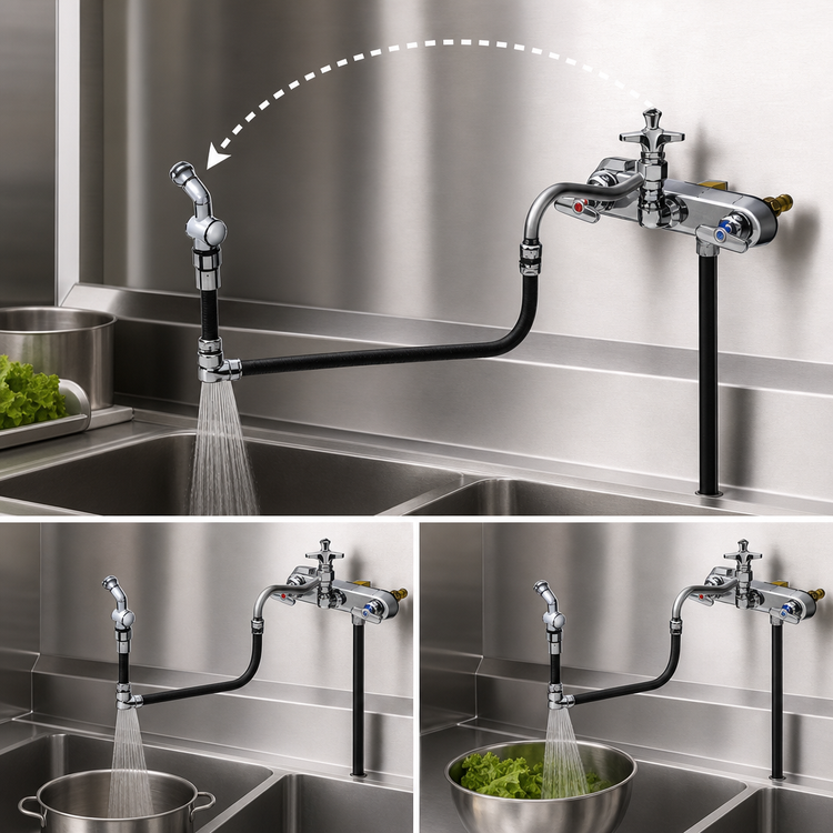Product image #3 for T&S Brass Workboard Faucet with 8-Inch Swing Nozzle and Hose Spray, 8-Inch Centers