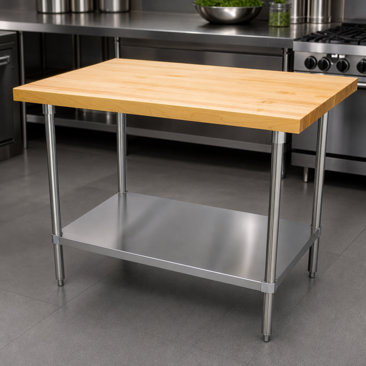 Product image #3 for Advance Tabco H2S-246 72" x 24" Maple Top Work Table with Stainless Steel Base and Adjustable Undershelf