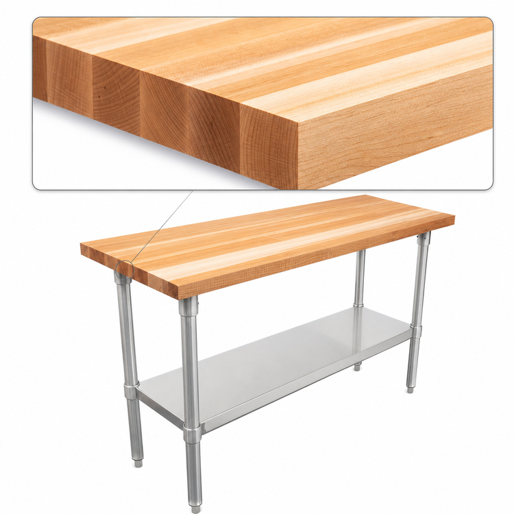 Product image #3 for John Boos SNS1860 Wood Top Work Table, 60 x 18 Inches, Edge Grain Northern Hard Rock Maple, Stainless Steel Legs, Adjustable Undershelf