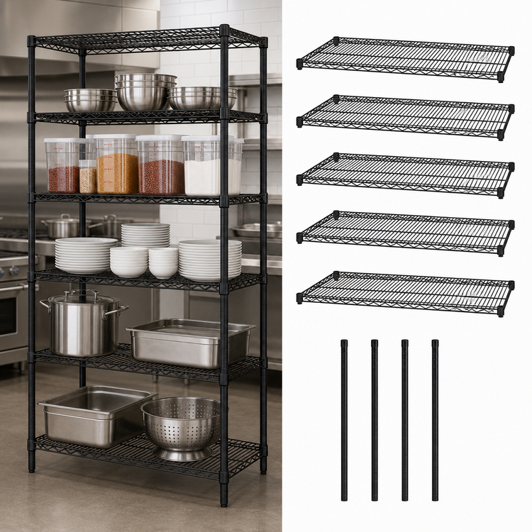 Product image #3 for Quantum 72-Inch Wide x 21-Inch Deep x 86-Inch High Black Epoxy Antimicrobial Wire Shelving Starter Kit