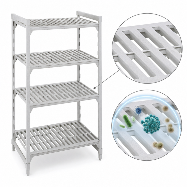 Product image #4 for Cambro Camshelving Premium 4-Shelf Vented Stationary Starter Unit, 21" x 60" x 64", Speckled Gray