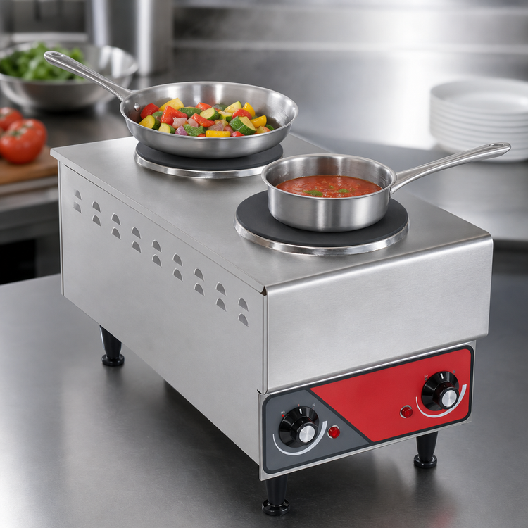 Product image #3 for Nemco 11-3/8-Inch Two-Burner Countertop Electric Hot Plate, Brushed Stainless Steel, 240V