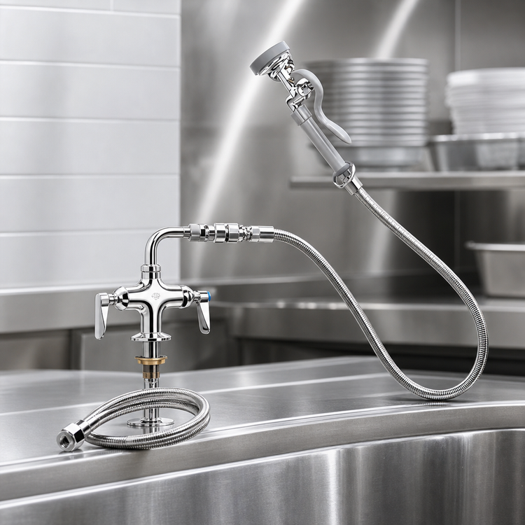 Product image #3 for T&S Brass Single-Hole Deck-Mount Mixing Pre-Rinse Faucet Kit with 44-Inch Hose and 1.42 GPM Spray Valve