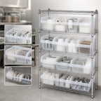 Thumbnail image #3 for Quantum WR4-39-1236-807CL 4-Shelf Wire Shelving Bin Center with 12 Clear Bins, 36W x 12D x 39H, Chrome-Plated