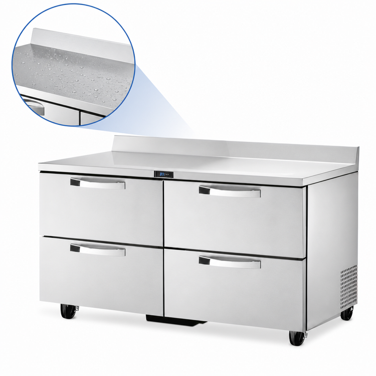 Product image #3 for True SPEC SERIES Two-Section 60-Inch Stainless Steel Worktop Refrigerator with 4 Drawers and Rear-Mounted Self-Contained Refrigeration