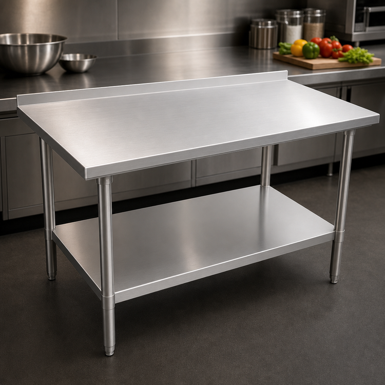 Product image #3 for John Boos Stallion Stainless Steel Work Table, 48-Inch x 24-Inch, 14-Gauge 300 Series Top with 1-1/2-Inch Rear Up-Turn and Undershelf