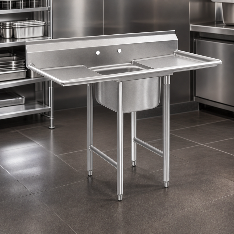 Product image #3 for Eagle Group 412 Series 1-Compartment 430 Stainless Steel Commercial Sink with Left and Right Drainboards