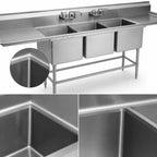Thumbnail image #3 for Eagle Group Spec-Master FN2060-3-18L-14/3 14-Gauge Three-Compartment Stainless Steel Sink, 20 x 20 x 14-Inch Bowls, 18-Inch Left Drainboard