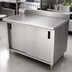 Thumbnail image #3 for Advance Tabco Enclosed Work Table with Cabinet Base, Mid-Shelf and Sliding Doors, 108 x 30 Inches, 14-Gauge 304 Stainless Steel Top, 5-Inch Backsplash