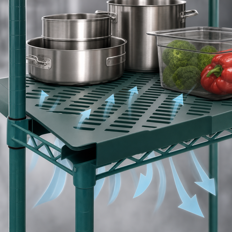 Product image #3 for QuadPlus 42 Inch x 24 Inch Louvered Green Polymer Shelf Mat with Wire Quad-Adjust Frame