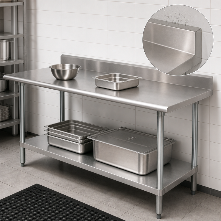 Product image #3 for Advance Tabco Special Value 84-Inch x 24-Inch 430 Stainless Steel Work Table with 5-Inch Backsplash and Adjustable Undershelf