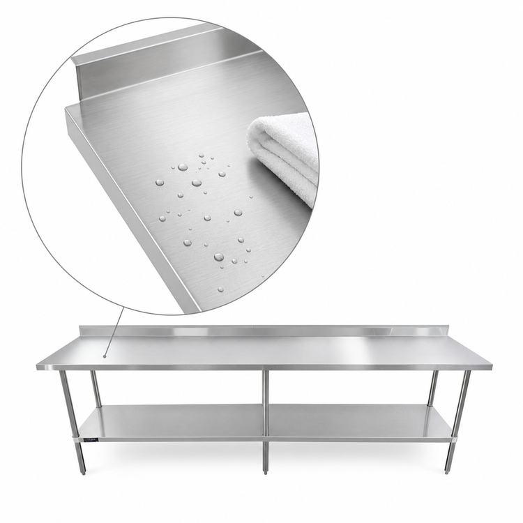 Product image #3 for Sapphire 120-Inch x 30-Inch Stainless Steel Work Table with 5-Inch Backsplash and Undershelf