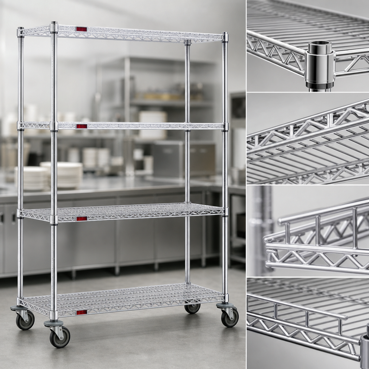 Product image #3 for Eagle Group 4-Tier Chrome Wire Shelving Dolly Truck, 48 x 24 x 69 Inches