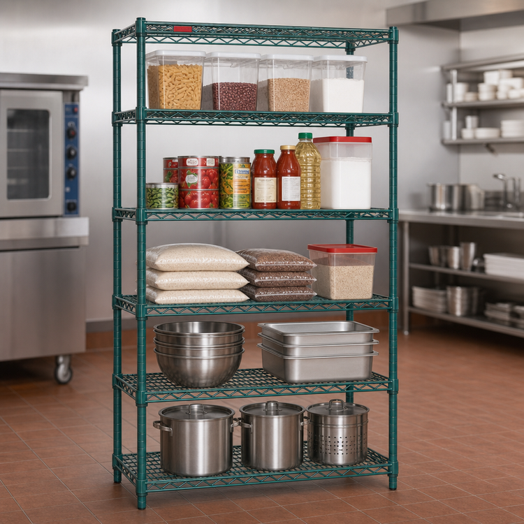 Product image #3 for Eagle Valu-Gard 5-Tier Stationary Starter Wire Shelving Unit, 24 x 18 x 74 Inches, Green Epoxy