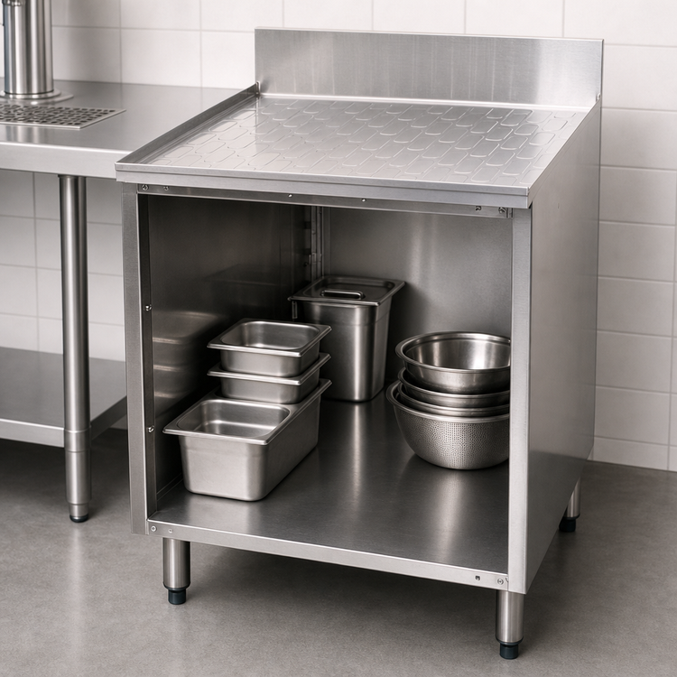 Product image #3 for CHOICE Underbar Drainboard Cabinet, Open Front, 18 Inch x 24 Inch, No Doors, Stainless Steel