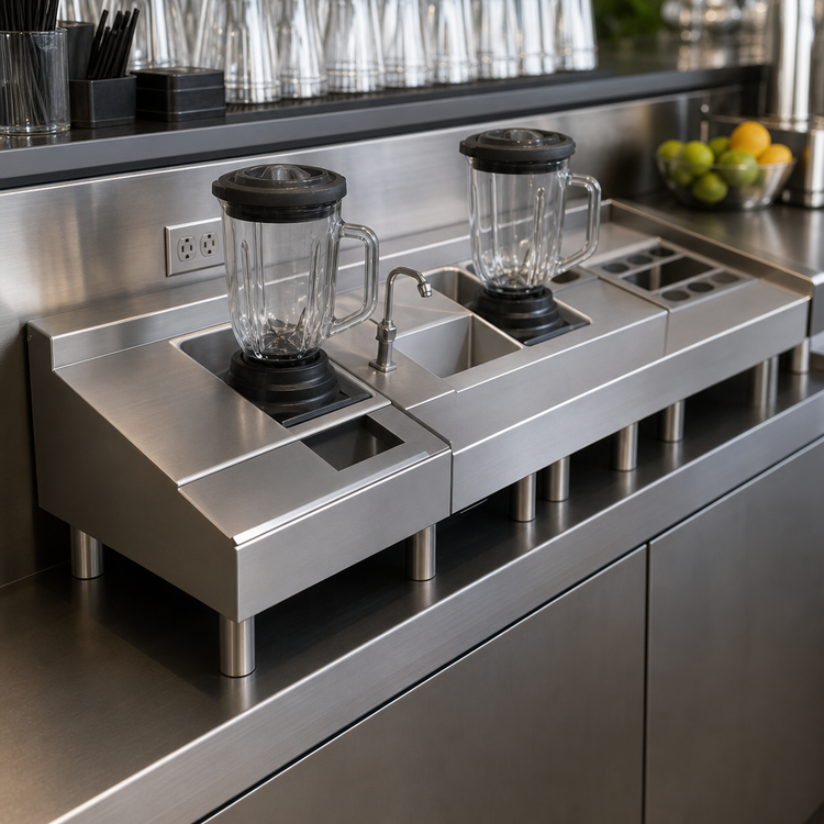 Product image #4 for Eagle Group 1800 Series 14-Inch Double Blender Step Unit with Liquid Waste Chute, Faucet, and Electrical Outlet