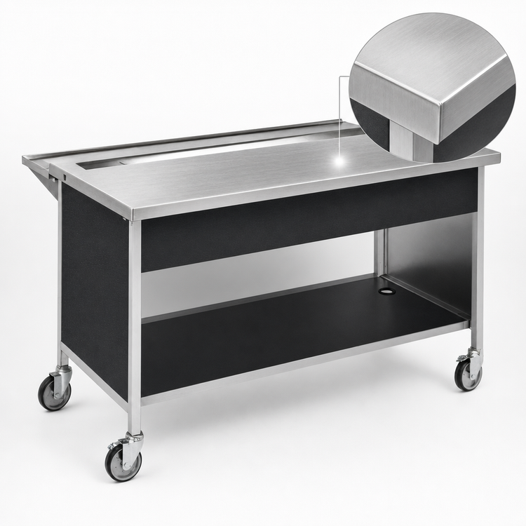 Product image #3 for Atlas Metal CAU-3 50-Inch Mobile Modular Beverage Serving Counter with Stainless Steel Top and Urn Drain