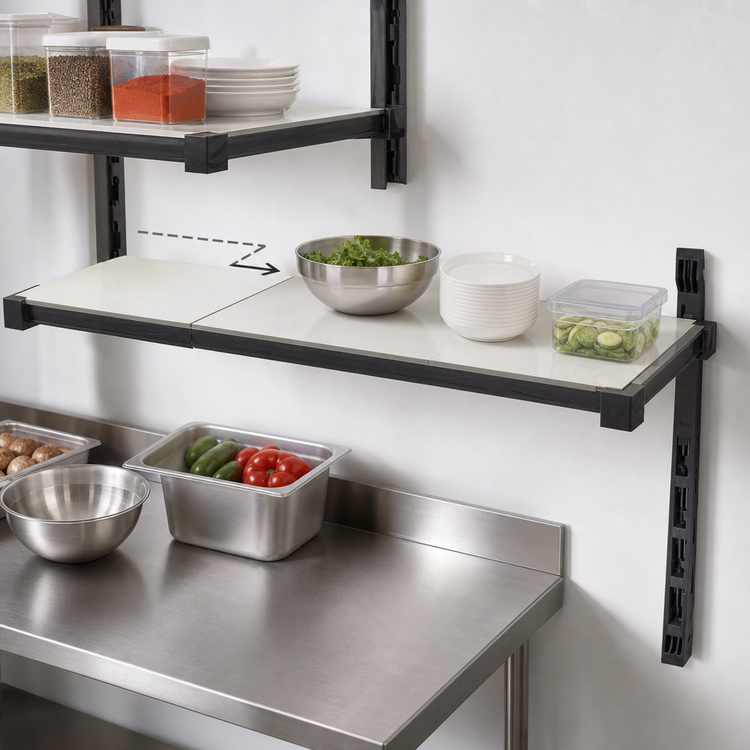Product image #3 for Cambro Camshelving Elevation Wall-Mounted Add-On Solid Shelf Kit, 24 x 48 Inches, Brushed Graphite