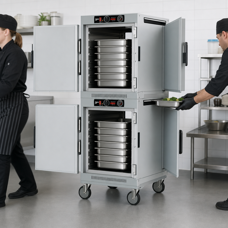 Product image #4 for Metro HotBlox™ Wide 16-Pan Dual-Cavity Pass-Thru Insulated Holding Cabinet, Analog, Solid Doors, Mobile