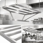 Thumbnail image #3 for Klinger's Trading SC96 96-Inch Ceiling-Mounted Triple-Bar 304 Stainless Steel Pot Rack with Double-Prong Hooks