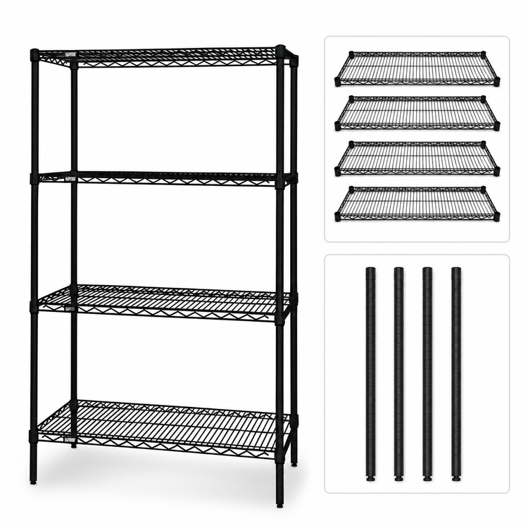 Product image #3 for Quantum 60 x 36 x 63 Inch Black Epoxy Antimicrobial Wire Shelving Starter Kit
