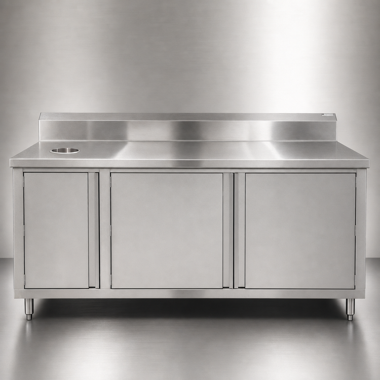 Product image #3 for John Boos 72-Inch Stainless Steel Beverage Unit Cabinet Base with Left-Side Trash Chute and Hinged Doors