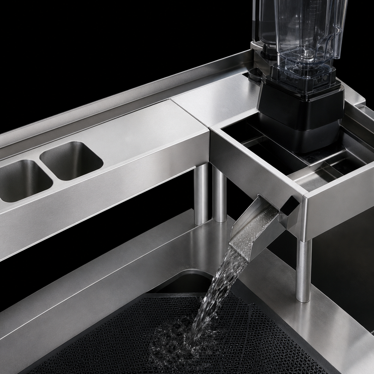 Product image #4 for Eagle Group 2200 Series 12-Inch Single-Station Underbar Blender Step Unit with Liquid Waste Chute, Faucet, and Electrical Outlet