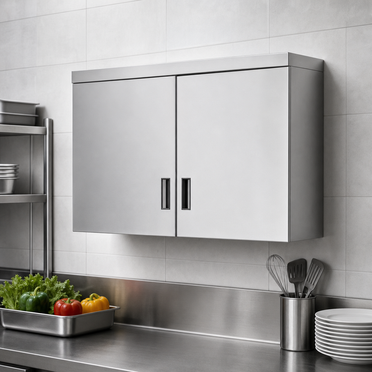 Product image #3 for Advance Tabco Wall-Mounted Enclosed Stainless Steel Storage Cabinet with 2 Hinged Doors and Shelf, 60 x 15 Inch
