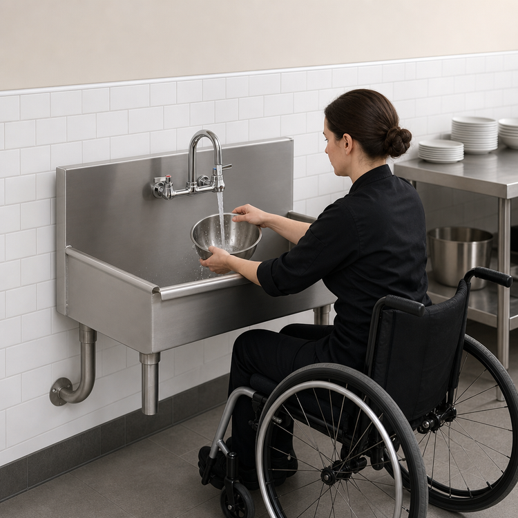 Product image #3 for Advance Tabco ADA Wall-Mounted Stainless Steel Service Sink with Rear Basket Drain, 40" x 19-1/2"