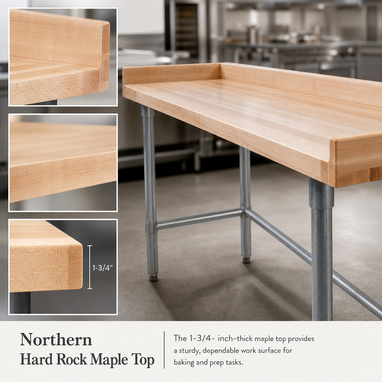 Product image #3 for John Boos Baker's Top Wood Work Table, 48 x 24 Inches, 1-3/4-Inch Northern Hard Rock Maple Top, Galvanized Base