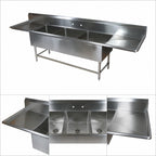Thumbnail image #3 for John Boos Pro-Bowl 3PB1620-2D24 3-Compartment Stainless Steel Sink, Left & Right 24-Inch Drainboards, 16-Gauge, 16 x 20 x 12-Inch Bowls