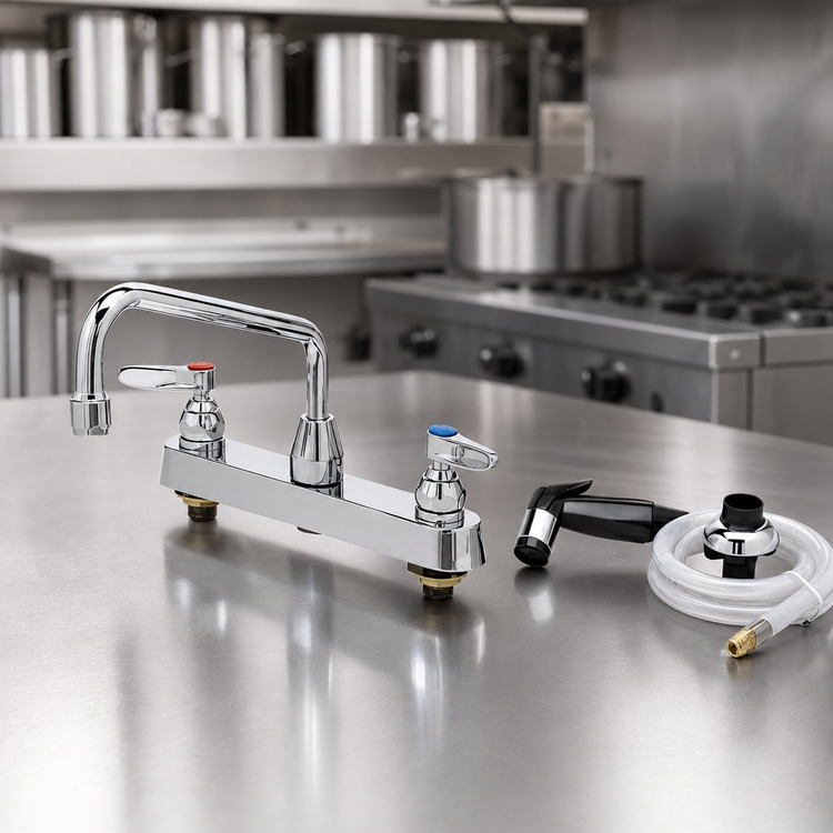 Product image #3 for T&S Brass B-1172-CR Deck-Mount Workboard Mixing Faucet with 8-Inch Centers, 8-Inch Swing Nozzle and Side Spray