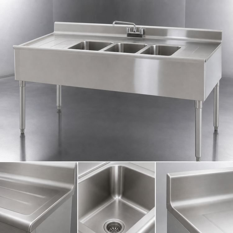 Product image #3 for Eagle 2200 Series Three-Compartment Underbar Sink Unit with Left Drainboard, 48 x 24 x 33-1/2 Inches