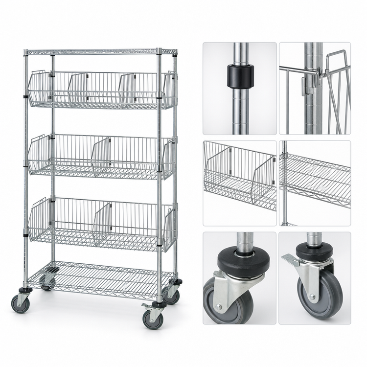 Product image #3 for Quantum Mobile Basket Storage Unit with 3 Adjustable Baskets and Wire Shelves