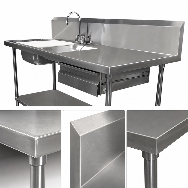 Product image #3 for Advance Tabco Poly-Vance 72-Inch x 30-Inch Stainless Steel Prep Table Sink Unit with Dual Bowls and Sliding Cutting Board